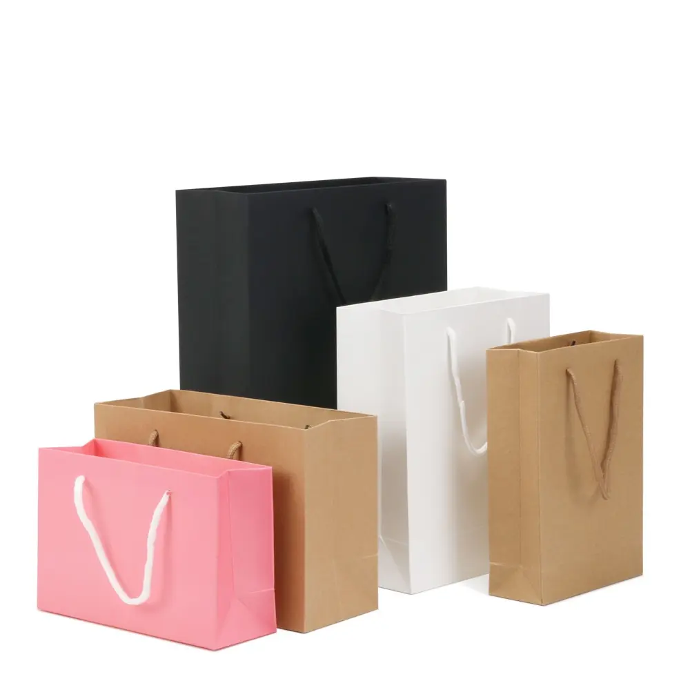 कस्टम मुद्रित लक्जरी छोटे पुनर्नवीनीकरण खरीदारी बैग गहने पैकेजिंग के लिए अपने लोगो व्यवसाय नाम के साथ उपहार पत्र बैग