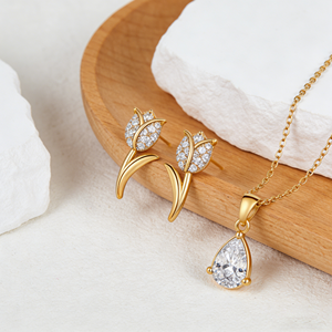 Ensemble collier et boucles d'oreilles Hengdian Solid Tulip AAA Zircon, plaqué or 18 carats, laiton, pour femme, fiançailles, mariage, fête, usage quotidien - Product Image 4