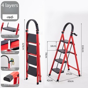 Escabeau pliable multi-usages en fer portable Échelle antidérapante pour <span class=keywords><strong>la</strong></span> maison et le bureau Rouge pour <span class=keywords><strong>la</strong></span> cuisine - Product Image 2