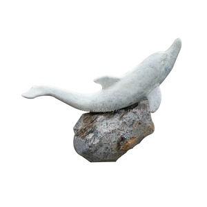 Jardín al aire libre decoración de piedra de Arte de mármol negro delfín estatua - Product Image 3