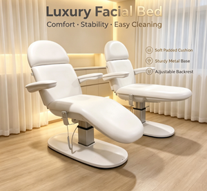 Fauteuil de Salon de Beauté Électrique Entièrement Réglable à 3 Moteurs, Lit de Spa Professionnel, Mobilier d'Esthétique Ergonomique avec Rembourrage et Base Blanche en PU - Product Image 5