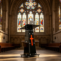 Pupitre d'église en verre trempé personnalisable, lutrin en verre teinté noir avec croix pour églises modernes