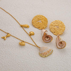 Gold Rimmed <b>Seashell</b> <b>Necklace</b> 18K Zinc Alloy Conch Pendant Ocean Theme Summer Jewelry Set - Product Image 2
