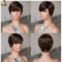 Perruque courte coupe pixie, style prêt-à-porter rapide, sans colle, avec frange, coupe courte dégradée pour femmes noires, perruque en cheveux humains
