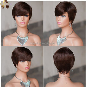 Perruque courte coupe <span class=keywords><strong>pixie</strong></span>, style prêt-à-porter rapide, sans colle, avec frange, coupe courte dégradée pour femmes noires, perruque en cheveux humains - Product Image 3