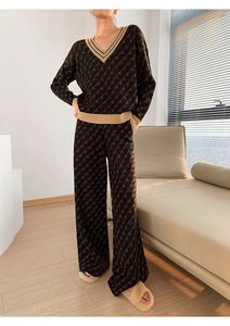 Primavera Autunno delle Donne 2 Pezzi Set Manica Lunga lettera stampa Maglia Maglione Pullover Top e Pantaloni Gamba Larga Tuta - Product Image 5