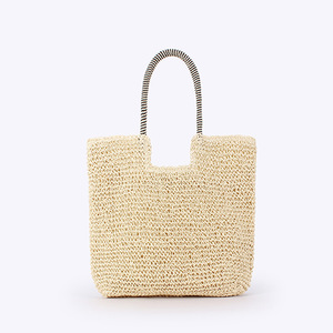 Bolso de Hombro de PU Tejido a Mano de Color Sólido con Cierre de Cremallera, Dos Correas y Forro de Poliéster - Bolso de Playa de Verano Estilo Mori Tanjing - Product Image 6
