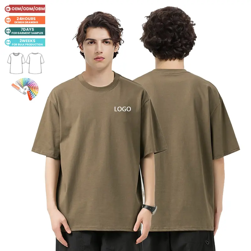 박스 핏 반팔 드롭 숄더 티셔츠 남성용 코튼 헤비 웨이트 대형 티셔츠