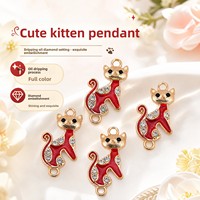 Pendentif/Charme DIY exquis en alliage, motif chat incrusté de diamants effet goutte d'huile, accessoires de bijouterie pour foulards féminins, vente directe