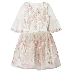 2024 New Arrival Lace Children Girls Dresses With Hand Embroidery For Birthday Wedding High Quality Boutique Baby Girl Dress