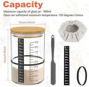 Frasco de Vidrio Ecológico y Duradero de 24 oz para Fermentación de Pan, con Tapa de Bambú, Boca Ancha, Kit de Utensilios para Hornear - Product Image 2