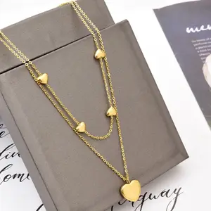 Trend Jewelry Gold Plated Stacked Cube Forever Love Heart Charm Choker Necklace Stainless Steel Punk Heart Pendant Necklace
