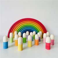 12pcs Threaded Villain 6.5cm Wooden Peg Dolls Creative Kids Educational Toy with Rainbow Blocks Unfinished People 5 to 7 Years