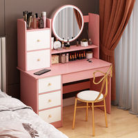 Meuble de chambre à coucher, coiffeuse avec miroir et lumière, table de maquillage avec armoire et chaise, commode avec 5 tiroirs