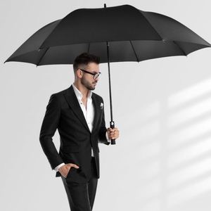 Parapluie de golf droit automatique simple couche en fibre de verre, coupe-vent et imperméable, pour affaires, soleil et pluie, avec logo, vente en gros - Product Image 2