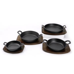 Juego De 2 Mini Sartenes De Hierro Fundido Con Base De Madera - 6.1 Pulgadas, Ideales Para Fajitas Y Servir