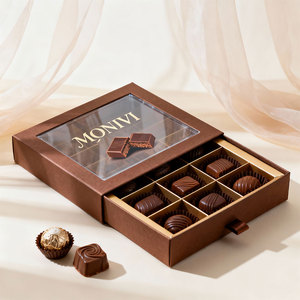 Caja de Regalo de Chocolate Personalizada con 6, 12 o 24 Compartimentos, Tipo Cajón, para Alimentos, Pastelería, Dulces, Embalaje Ecológico Impreso, Caja Extraíble para Trufas - Product Image 1