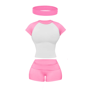 Completo Estivo da Donna Due Pezzi Casual Sopra il Ginocchio, Top a Maniche Corte Aderente e Pantaloncini Arricciati Abbinati, Abbigliamento Streetwear 2026 - Product Image 2