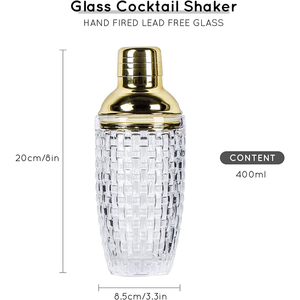 Kit Shaker per Cocktail <span class=keywords><strong>in</strong></span> Vetro 13 oz per Martini e Whiskey con Coperchio <span class=keywords><strong>in</strong></span> Acciaio Inox Dorato Antisgocciolamento, Strumenti da Bar - Product Image 2
