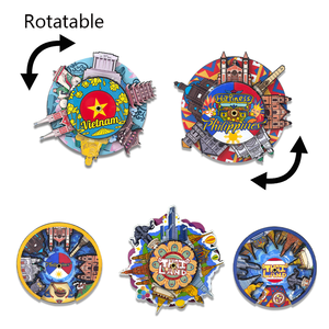 Imán de Nevera Giratorio de Madera con Diseño de País, Recuerdo Turístico, Circular, 3D - Product Image 2