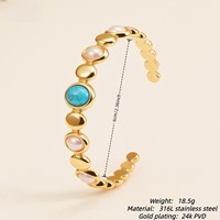 Pulsera de Turquesa con Baño de Oro de 24K y Acero Inoxidable 316, Joyería Bohemia de Moda para Mujer, Regalo para Diario, Fiesta o Aniversario