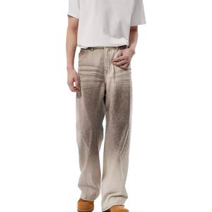 Custom High Quality Cotton Slim Straight Fit <b>Jeans</b> <b>Trouser</b> for <b>Men</b> Streetwear Khaki Vintage Dirty Wash <b>Men's</b> Denim Pants - Product Image 1
