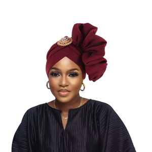Nuevo Turbante Nigeriano Africano <span class=keywords><strong>para</strong></span> Boda, de Verano, en Poliéster, Elegante, con Flores Cosidas a Mano, Broche, Pañuelo <span class=keywords><strong>para</strong></span> la Cabeza, Gorro, Sombrero - Product Image 5