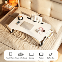 Table de lit pliable pour ordinateur portable, bureau portable en bois avec porte-gobelet et tiroir