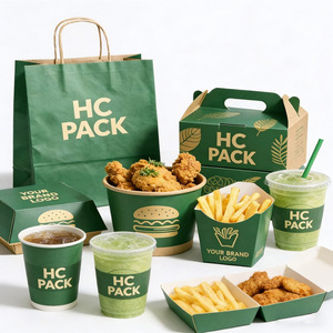 Ensemble d'emballages alimentaires personnalisés de qualité alimentaire pour la restauration rapide, boîte à hamburger jetable, porte-frites, gobelet, sac, <span class=keywords><strong>kit</strong></span> pour service de livraison de nourriture - Product Image 1
