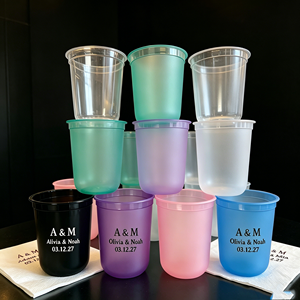 Vasos Irrompibles para Invitados de Boda, Vasos de Plástico Duro Personalizados para Brindis, Recuerdos para Fiesta de Compromiso, Impresión Holográfica - Product Image 1
