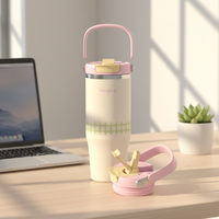 Gobelet isotherme imprimé UV Hong Ling avec paille rabattable et poignée, tasse de voiture créative, tasses de voyage d'extérieur, gobelet à café, bouteille d'eau
