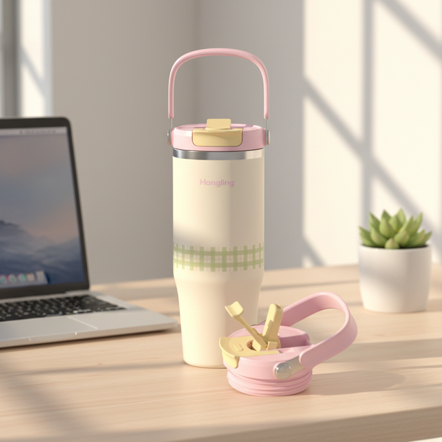 Hong Ling UV Printed Tumbler with Filp Straw Top Handle Car Cup Creative Outdoor Travel Cups Coffee Tumbler Water Bottle