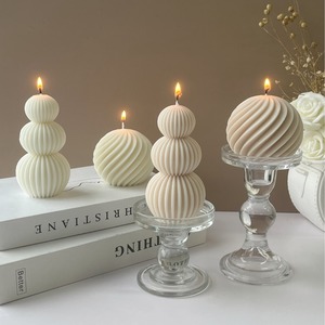 Bougie parfumée nordique côtelée en forme de boule, spirale rayée, empilable, décoration d'intérieur, cadeau - Product Image 1