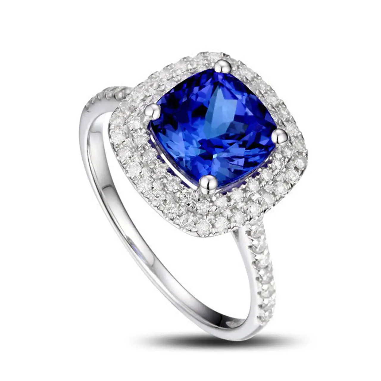 Cushion Halo Tanzanite Ring With CZ 925 Sterling Silver Tanzanite Engagement Rings Tanzanite Stone Rings