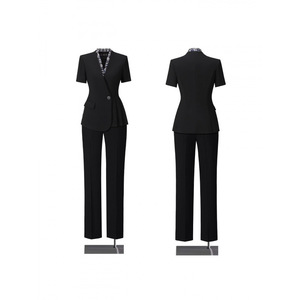 Women's Business Suit Set Short Sleeve Navy Blue Formal Workwear Anti-Wrinkle <b>Wool</b> Blend Commute Wear - Product Image 3