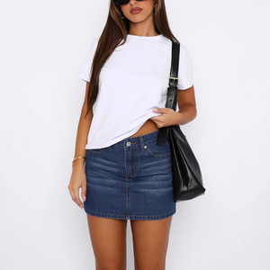 <span class=keywords><strong>Falda</strong></span> vaquera retro ajustada de nailon/algodón elástico de secado rápido para mujer, ideal para el comercio transfronterizo europeo-americano. - Product Image 1