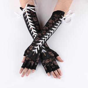 Guantes Sexys de Encaje Floral para <span class=keywords><strong>Mujer</strong></span>, Medios Dedos, Largos hasta el Codo, con Cordones, Estilo Steampunk, para Disfraces de Fiesta, Calentadores de Brazos, Mitones Sexys con Cinta para Club - Product Image 6