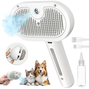 <b>Dog</b> & Cat <b>Grooming</b> Steam Brush Spray Rechargeable Portable Plastic Self-Cleaning <b>Tool</b> - Product Image 1