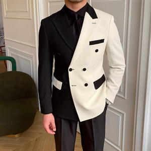 Traje de Hombre Cruzado 100% Poliéster, Chaqueta de Traje Formal Negra y Blanca para Cena - Product Image 5