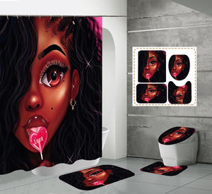 Personalizado <span class=keywords><strong>de</strong></span> alta calidad respetuoso con el medio ambiente elegante Linda chica bonita impresión 3D poliéster 4 piezas impermeable Cortina <span class=keywords><strong>de</strong></span> ducha conjunto cortina <span class=keywords><strong>de</strong></span> <span class=keywords><strong>baño</strong></span> - Product Image 6