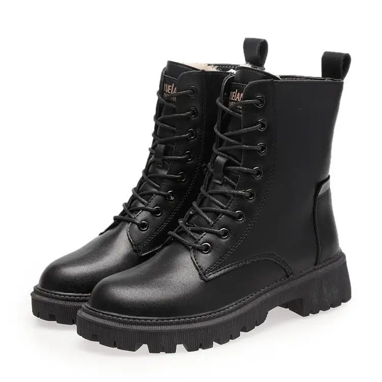 2023 Autumn and Winter New Black Motorcycle Boots Women's English Style Coarse Heel Short Boots Women's Boots Wholesale