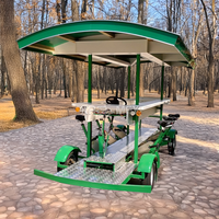 Vélo Tandem Monovitesse 6 Places avec Bar Mobile, Repose-Pieds Réglables, Chariot de Vente de Bière, Personnalisable pour Loisirs et Visites Touristiques