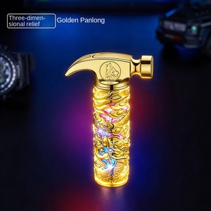 Briquet torche à jet en métal 3D en relief Dragon, rechargeable, LED, coupe-vent, flamme rouge, au gaz <span class=keywords><strong>butane</strong></span> - Product Image 2