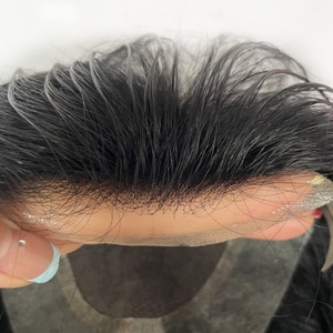 Front French Lace <b>Hairpiece</b> with PU Sides Breathable Natural Wave Indian Human Hair Toupee for <b>Men</b> - Product Image 3