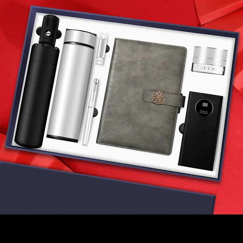 Wholesale creative combination suit men business gift box umbrella notebook u disk power gift set