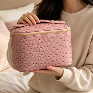 Luxury Ostrich PU Cosmetic <b>Bag</b> Set 2 In 1 <b>Waterproof</b> Shell Makeup Pouch Travel Cosmetic <b>Bag</b> For Ladies - Product Image 4