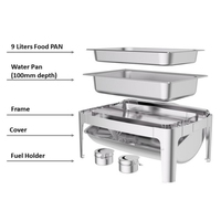 Ensemble de chauffe-plats de luxe en acier inoxydable 9L ensemble de plats de buffet chauffe-plats en argent ensemble de buffet pour la restauration dîners