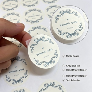 Pegatinas Redondas de Agradecimiento, Papel Mate, Tinta Gris Azul, Borde Dibujado a Mano, Etiquetas Autoadhesivas para Regalos, Manualidades y Embalaje - Product Image 1