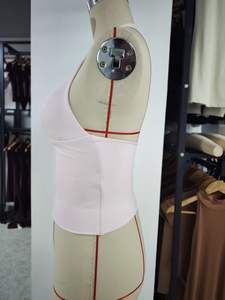 Halterneck Tank Top V Shape Workout Fitness Gym Nylon <strong>Spandex</strong> Padded Breathable Invisible Scrunch Shorts Custom Sets - Product Image 5