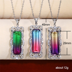 Collana con ciondolo in pietra colorata sfumata per donna, elegante regalo di gioielli alla moda per feste - Product Image 4